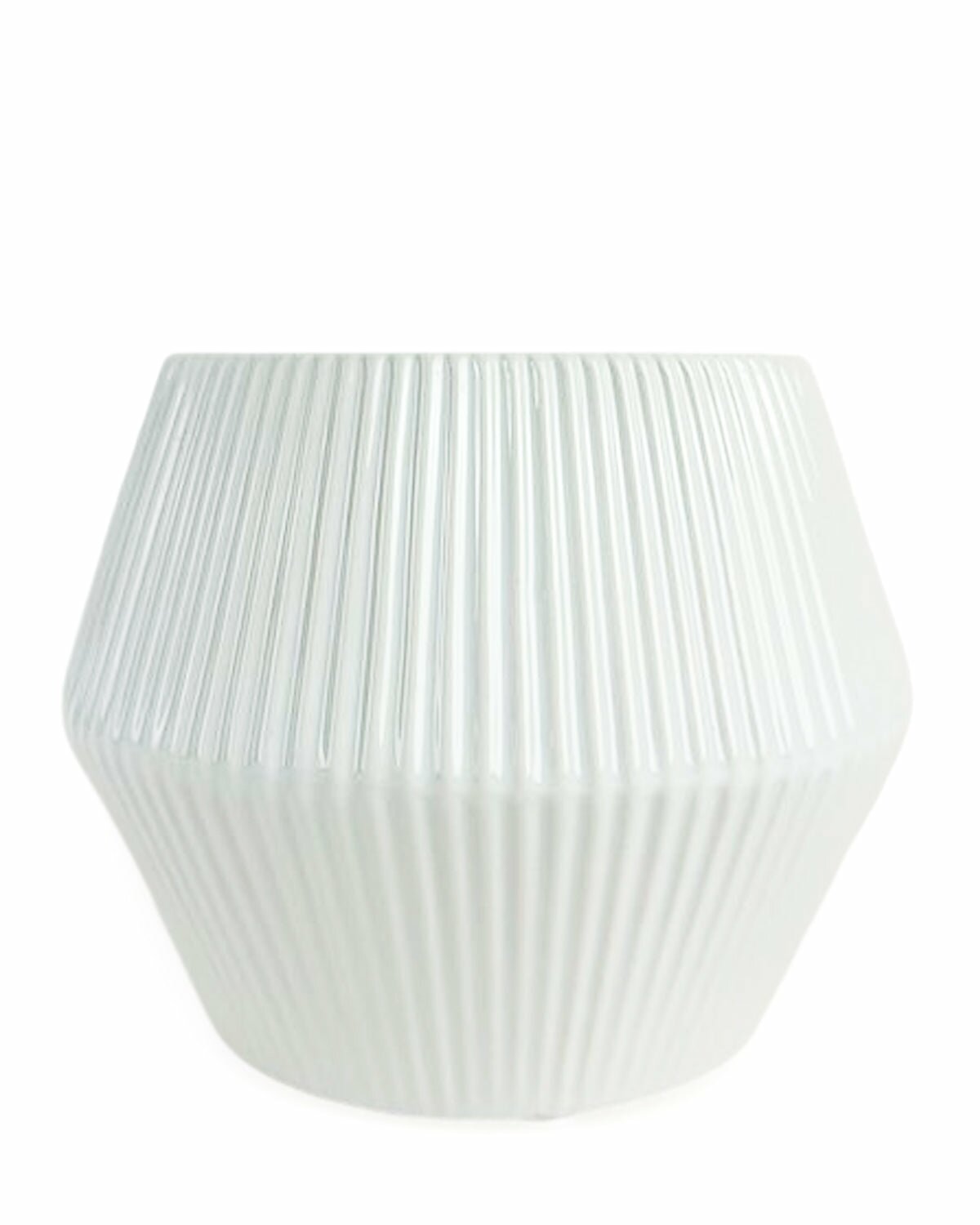 white geometric plant pot 6 inch White Glazed Geometric Striped Ceramic Planter - Houseplant Pot