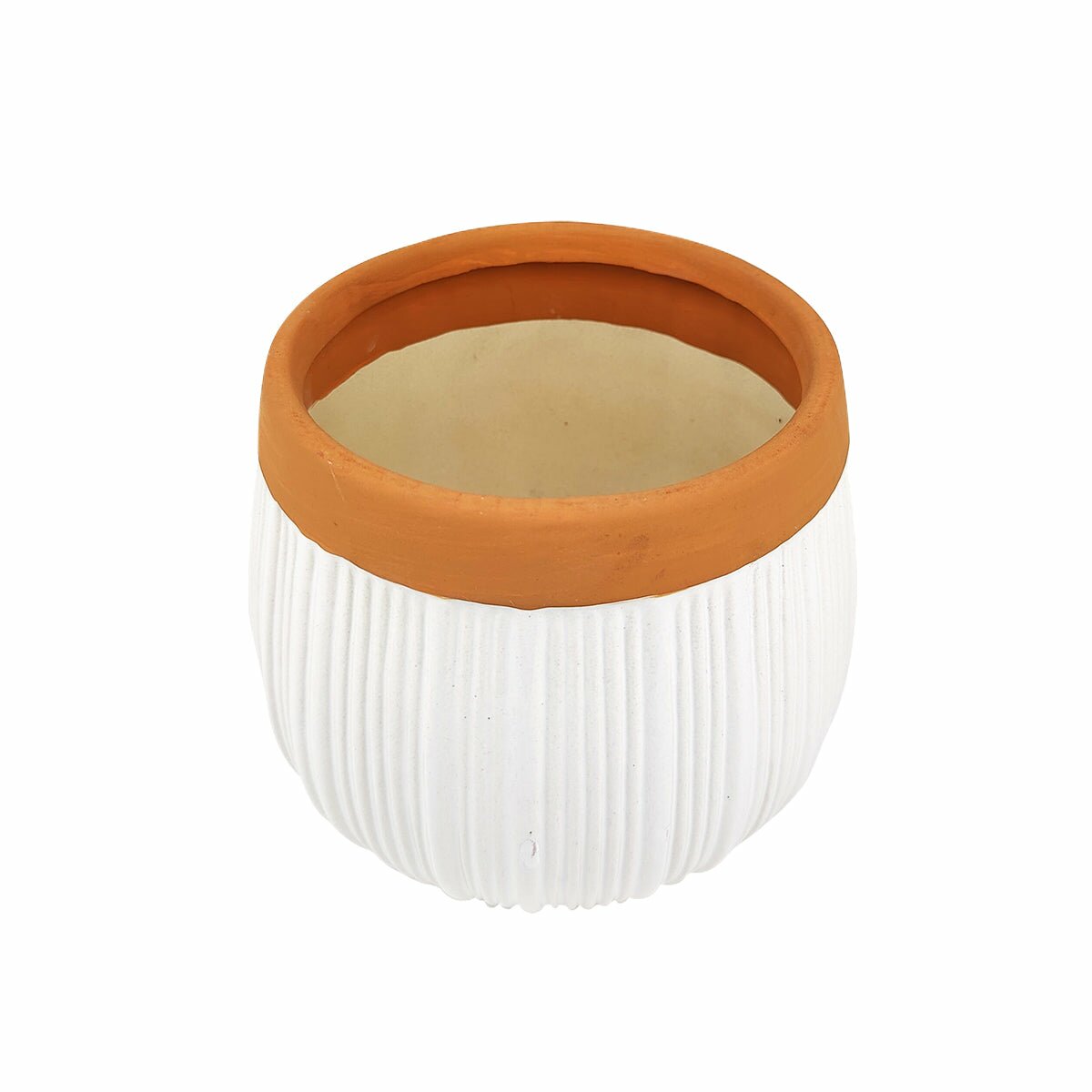 6 inch Cerramic Planter Pot with Drainage Hole for Sale, White Ceramic Pot with Terracotta Color Rim, Decorative Flower Pot with Drainage Hole and Plug