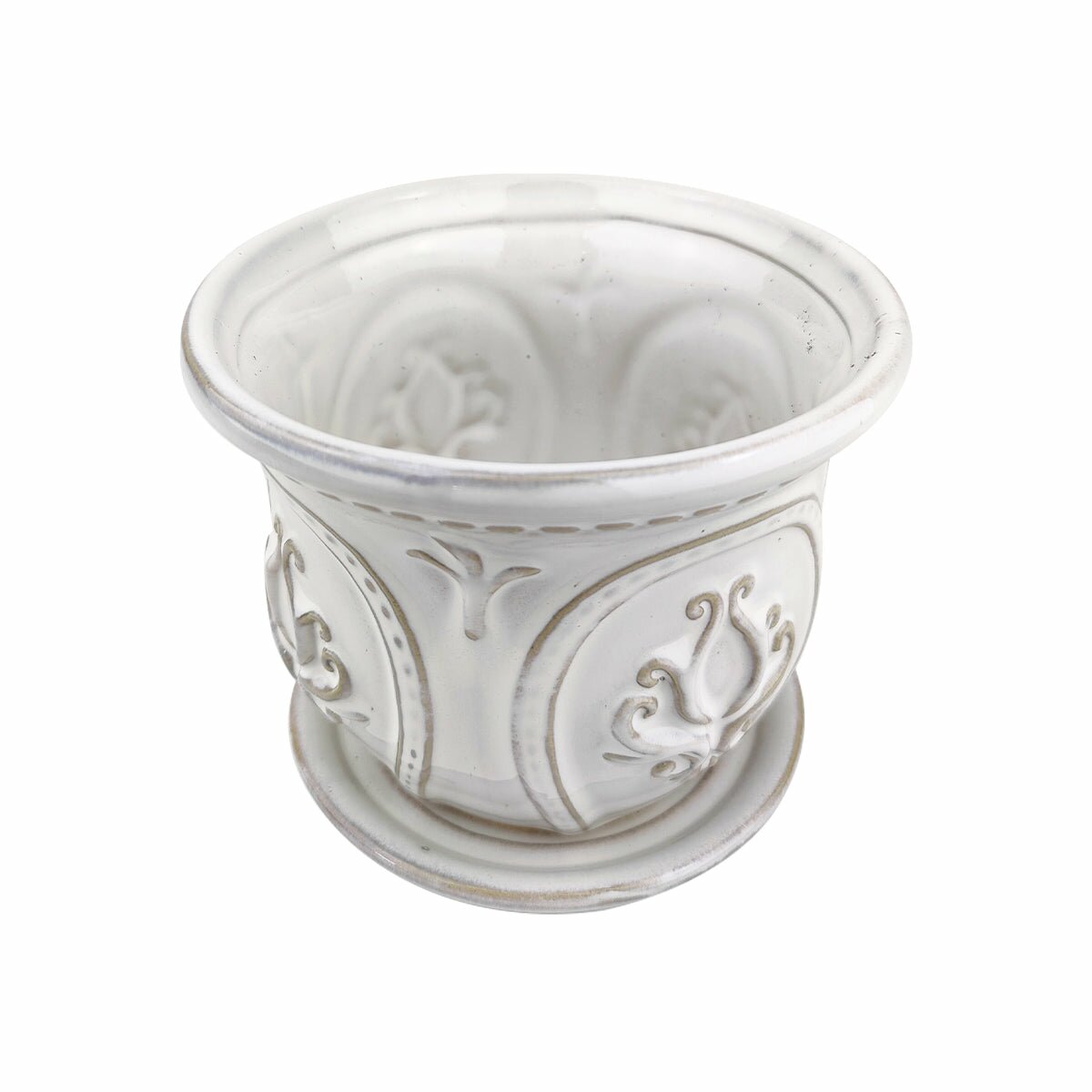 ceramic planter, classic pattern planter, white ceramic planter, 6 inch ceramic planter, classic ornate ceramic planter, houseplant pot