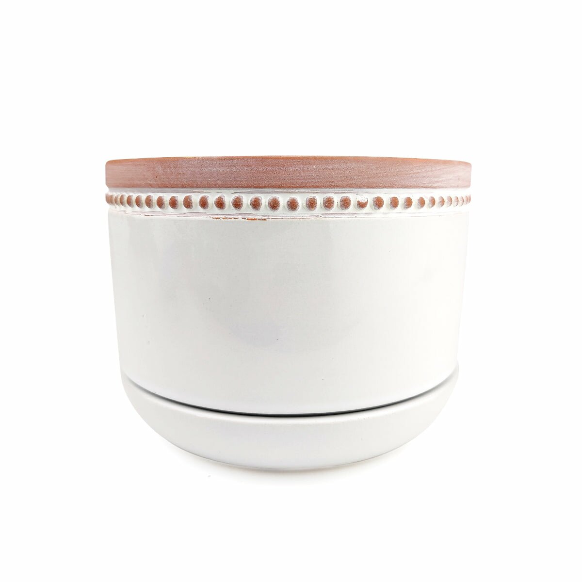 6 inch White Ceramic Planter with Natural Terracotta Rim, 6 inch Rose Ceramic Pot with Saucer, Whitewash Ceramic 6 inch Pot with Drainage Hole, Coral Ceramic Planter for Houseplants