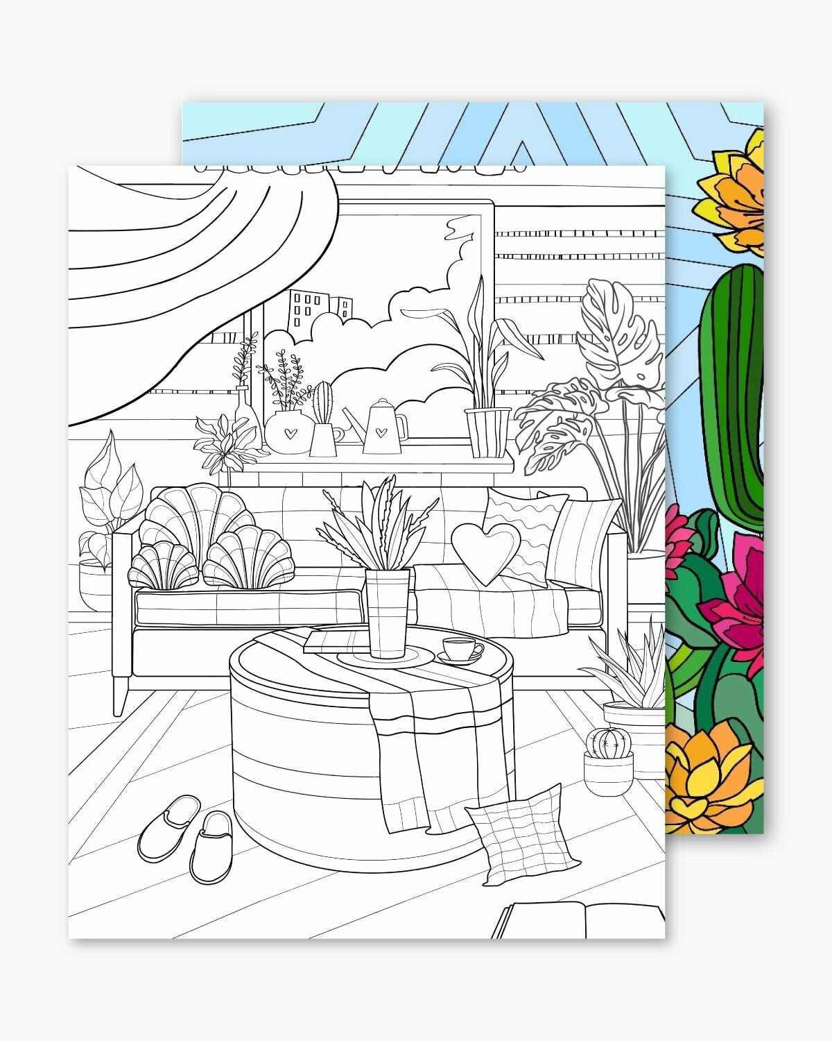 Free printable, coloring page, houseplant theme coloring page, gift for houseplant lovers, therapeutic gift