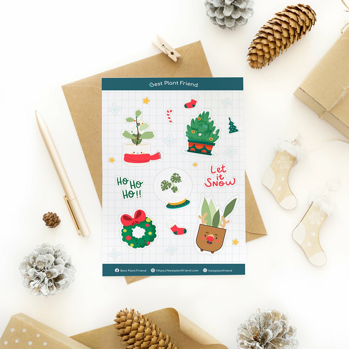 Let it snow sticker, Christmas stickers, sticker in houseplant theme, craft and gift making, Christmas gift ideas, Holiday season gift ideas
